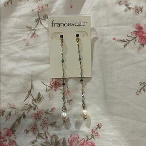 Francesca's Collections Gold and Teal Pearl Earrings